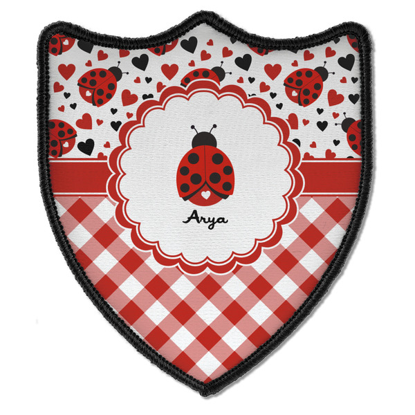 Custom Ladybugs & Gingham Iron On Shield Patch B w/ Name or Text
