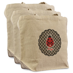 Ladybugs & Gingham Reusable Cotton Grocery Bags - Set of 3 (Personalized)