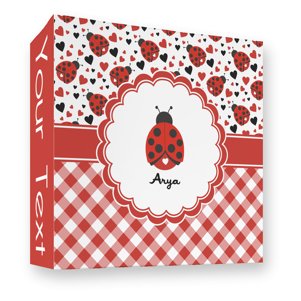 Custom Ladybugs & Gingham 3 Ring Binder - Full Wrap - 3" (Personalized)