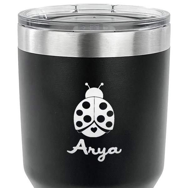 Ladybugs & Gingham 30 oz Stainless Steel Ringneck Tumbler - Black - CLOSE UP