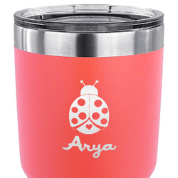 Ladybugs & Gingham 30 oz Stainless Steel Tumbler - Coral - Single Sided (Personalized)