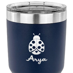 Ladybugs & Gingham 30 oz Stainless Steel Tumbler - Navy - Single Sided (Personalized)