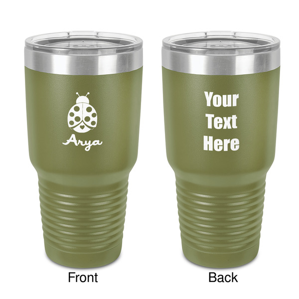 Custom Ladybugs & Gingham 30 oz Stainless Steel Tumbler - Olive - Double-Sided (Personalized)