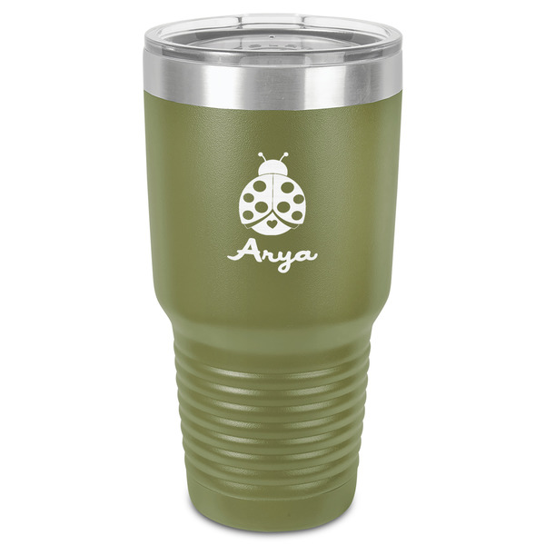 Ladybugs & Gingham 30 oz Stainless Steel Ringneck Tumbler - Olive - Front
