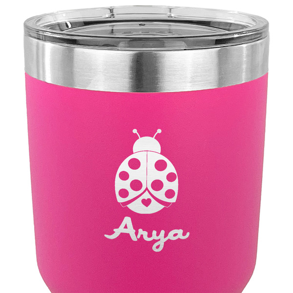 Ladybugs & Gingham 30 oz Stainless Steel Ringneck Tumbler - Pink - CLOSE UP