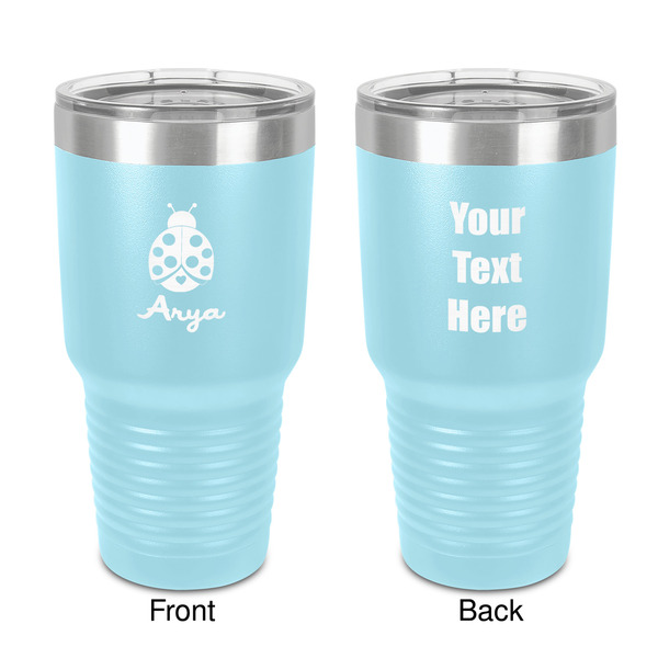 Custom Ladybugs & Gingham 30 oz Stainless Steel Tumbler - Teal - Double-Sided (Personalized)