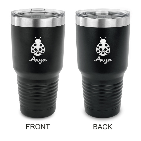 Custom Ladybugs & Gingham 30 oz Stainless Steel Tumbler - Black - Double Sided (Personalized)