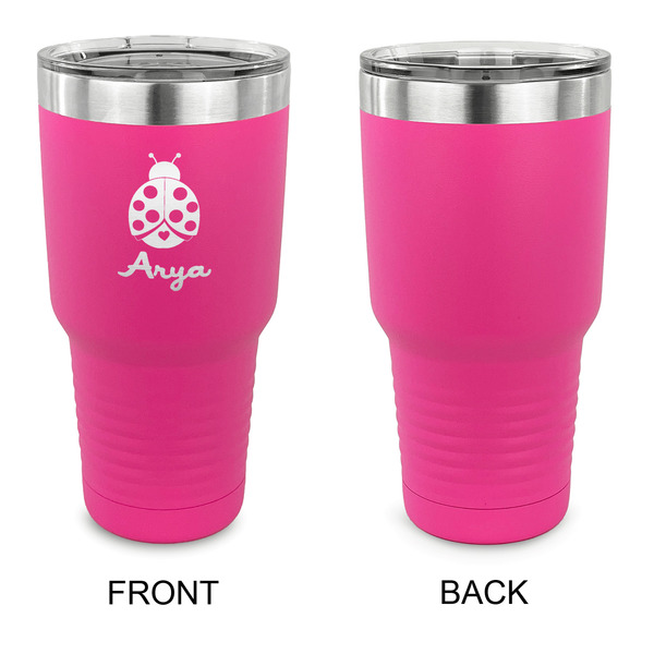 Ladybugs & Gingham 30 oz Stainless Steel Ringneck Tumblers - Pink - Single Sided - APPROVAL