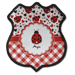 Ladybugs & Gingham Iron On Shield Patch C w/ Name or Text