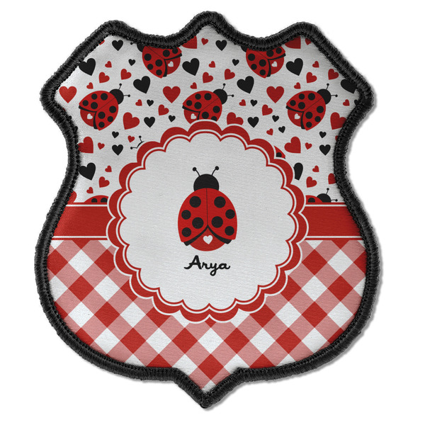 Custom Ladybugs & Gingham Iron On Shield Patch C w/ Name or Text