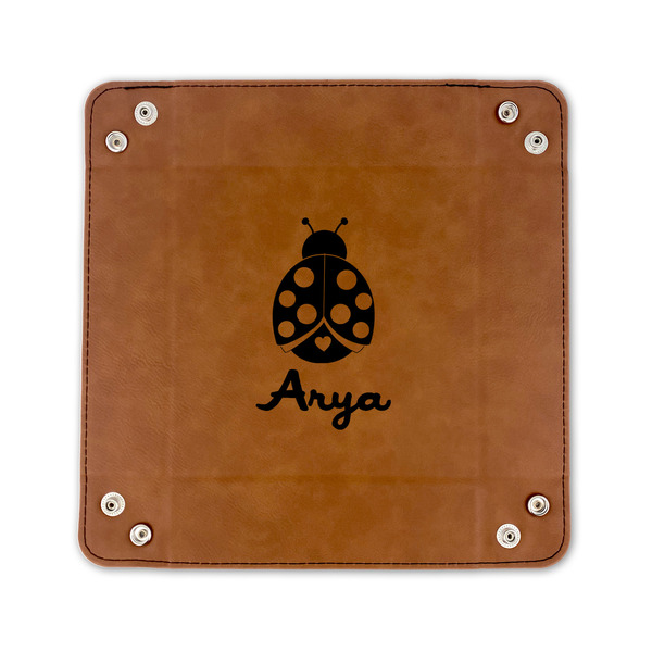 Ladybugs & Gingham 6" x 6" Leatherette Snap Up Tray - FLAT FRONT