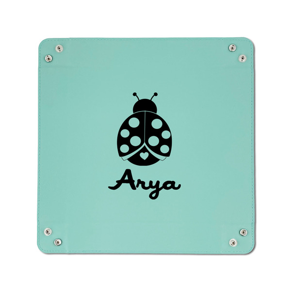 Ladybugs & Gingham 6" x 6" Teal Leatherette Snap Up Tray - APPROVAL