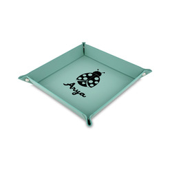 Ladybugs & Gingham Faux Leather Dice Tray - 6" x 6" - Teal (Personalized)