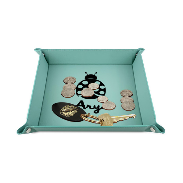 Ladybugs & Gingham 6" x 6" Teal Leatherette Snap Up Tray - STYLED