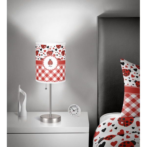 Ladybugs & Gingham 7 inch drum lamp shade - in room