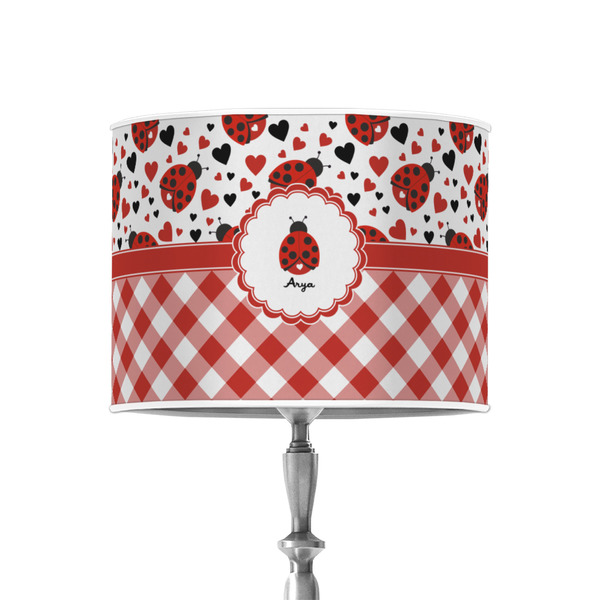 Ladybugs & Gingham 8" Drum Lampshade - ON STAND (Poly Film)