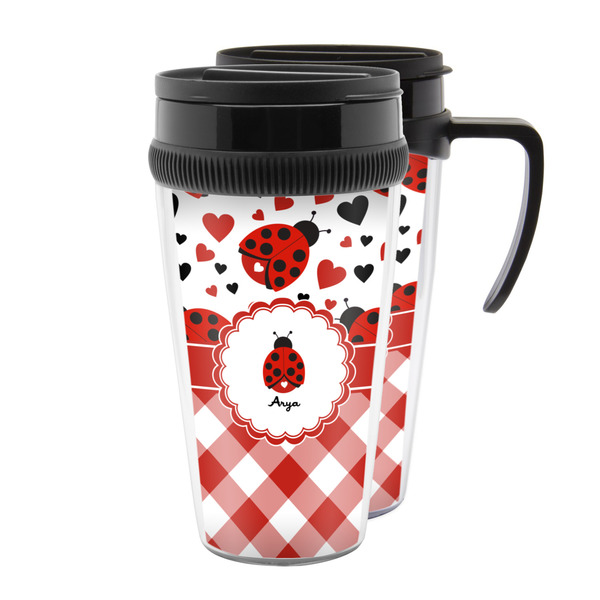 Custom Ladybugs & Gingham Acrylic Travel Mug (Personalized)