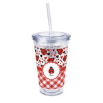 Ladybugs & Gingham 16oz Double Wall Acrylic Tumbler with Lid & Straw - Full Print (Personalized)
