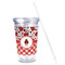 Ladybugs & Gingham Acrylic Tumbler - Full Print - Front straw out