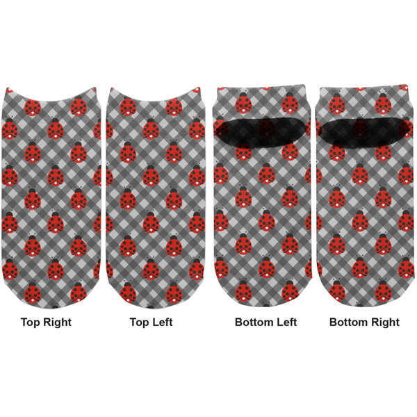 Ladybugs & Gingham Adult Ankle Socks - Double Pair - Front and Back - Apvl