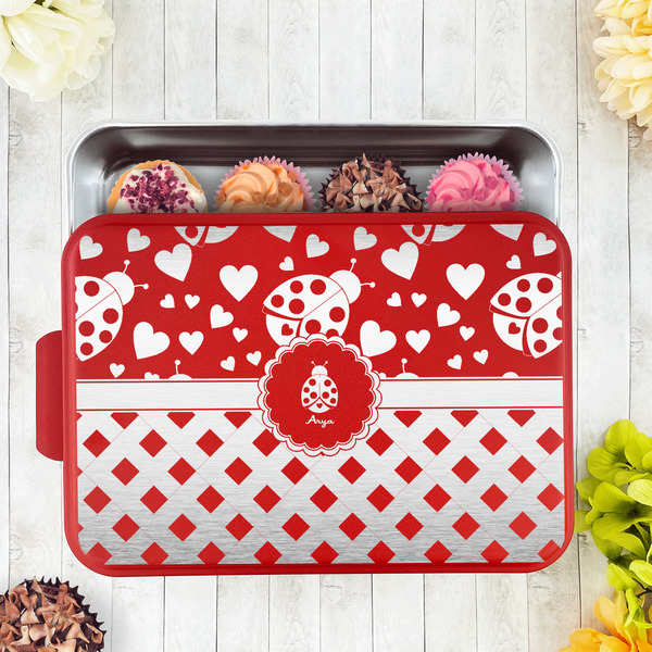 Ladybugs & Gingham Aluminum Baking Pan - Red Lid - LIFESTYLE