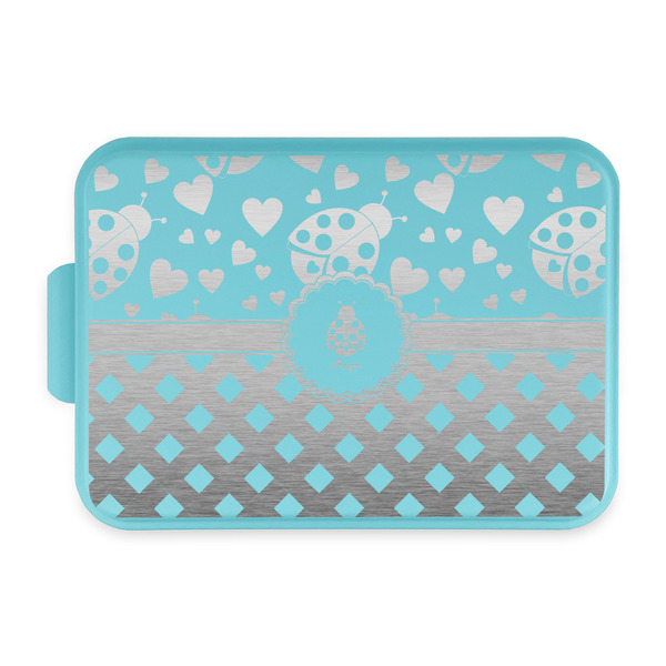 Custom Ladybugs & Gingham Aluminum Baking Pan with Teal Lid (Personalized)