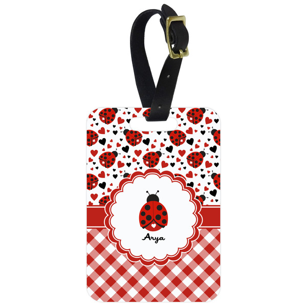 Custom Ladybugs & Gingham Metal Luggage Tag w/ Name or Text