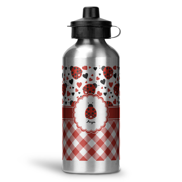 Custom Ladybugs & Gingham Water Bottle - Aluminum - 20 oz (Personalized)