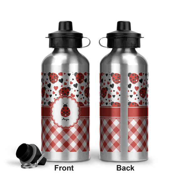 Ladybugs & Gingham Aluminum Water Bottle - Front and Back