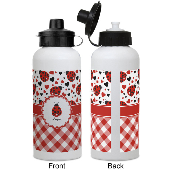 Ladybugs & Gingham Aluminum Water Bottle - White APPROVAL