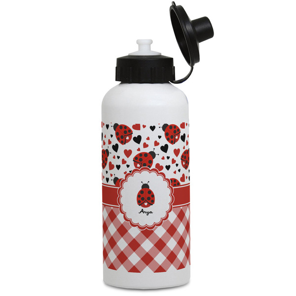 Custom Ladybugs & Gingham Water Bottles - Aluminum - 20 oz - White (Personalized)