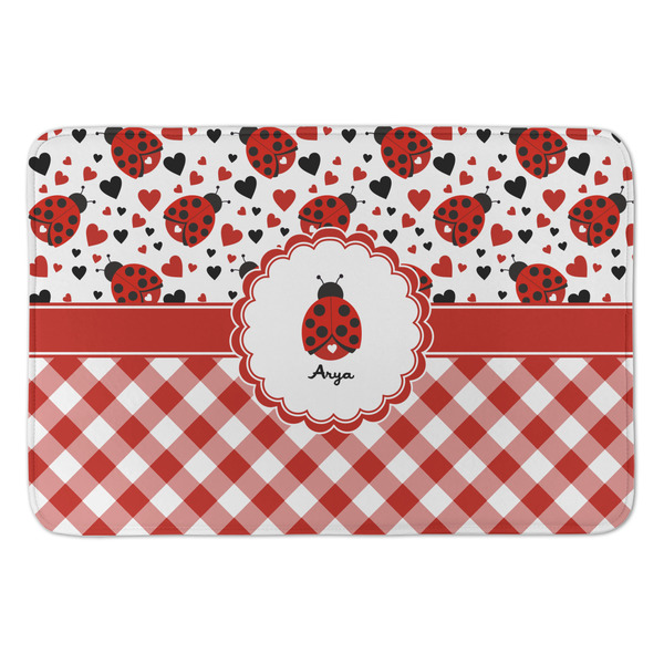 Custom Ladybugs & Gingham Anti-Fatigue Kitchen Mat (Personalized)