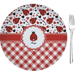 Ladybugs & Gingham 8" Glass Appetizer / Dessert Plates - Single or Set (Personalized)