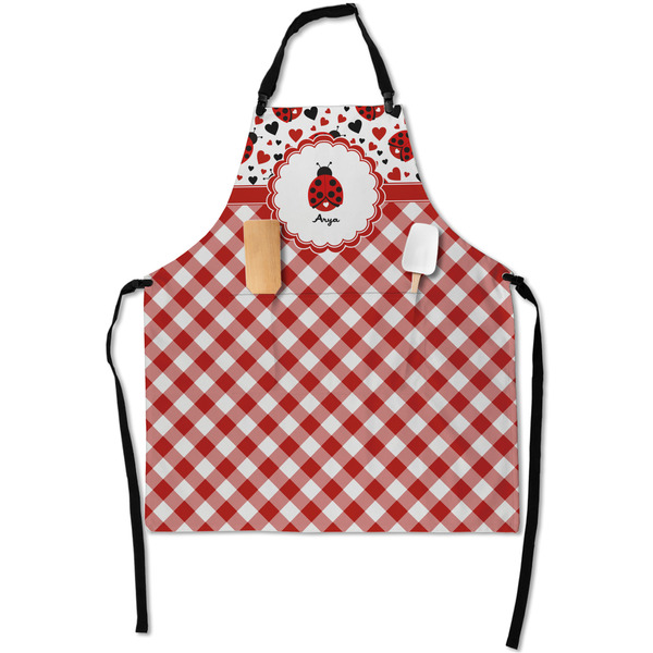 Custom Ladybugs & Gingham Apron With Pockets w/ Name or Text
