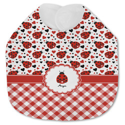 Ladybugs & Gingham Jersey Knit Baby Bib w/ Name or Text