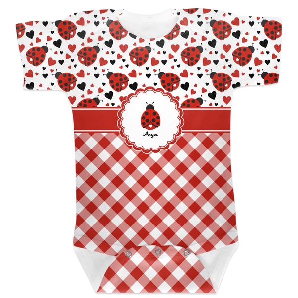 Custom Ladybugs & Gingham Baby Bodysuit 12-18 (Personalized)