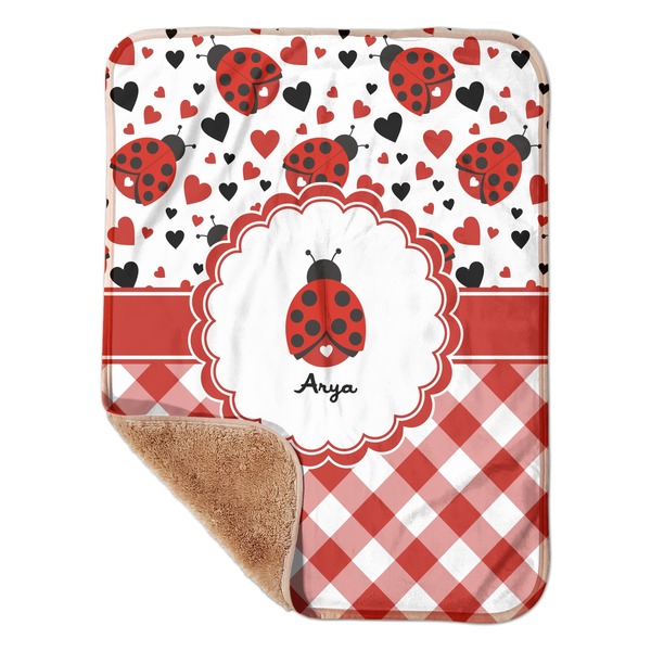 Custom Ladybugs & Gingham Sherpa Baby Blanket - 30" x 40" w/ Name or Text