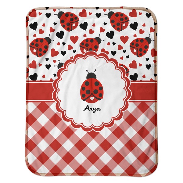 Ladybugs & Gingham Baby Sherpa Blanket - Flat