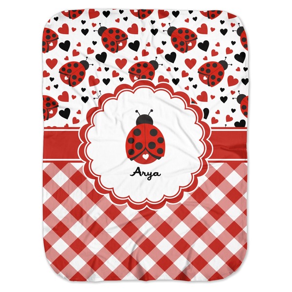 Custom Ladybugs & Gingham Baby Swaddling Blanket (Personalized)