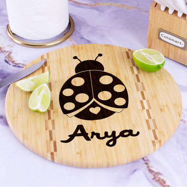 Ladybugs & Gingham Bamboo Cutting Board - In Context