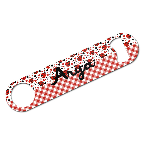 Custom Ladybugs & Gingham Bar Bottle Opener w/ Name or Text