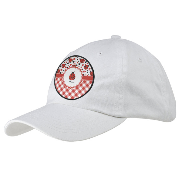 Custom Ladybugs & Gingham Baseball Cap - White (Personalized)