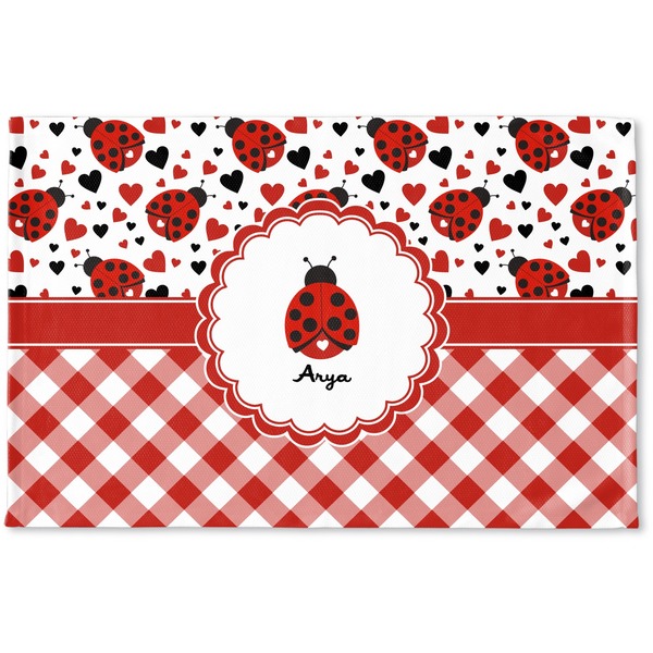 Custom Ladybugs & Gingham Woven Mat (Personalized)