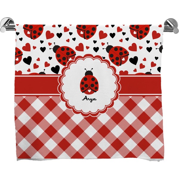 Custom Ladybugs & Gingham Bath Towel (Personalized)