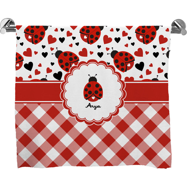 Custom Ladybugs & Gingham Bath Towel (Personalized)