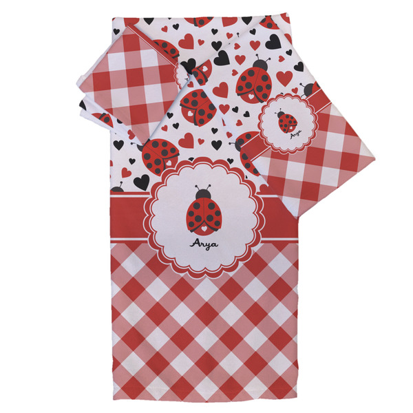 Custom Ladybugs & Gingham Bath Towel Set - 3 Pcs (Personalized)