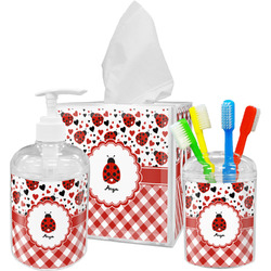 Ladybugs & Gingham Acrylic Bathroom Accessories Set w/ Name or Text