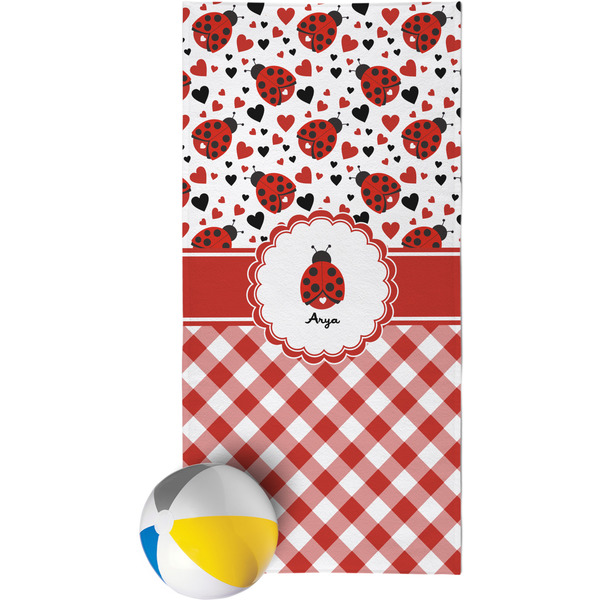 Custom Ladybugs & Gingham Beach Towel (Personalized)