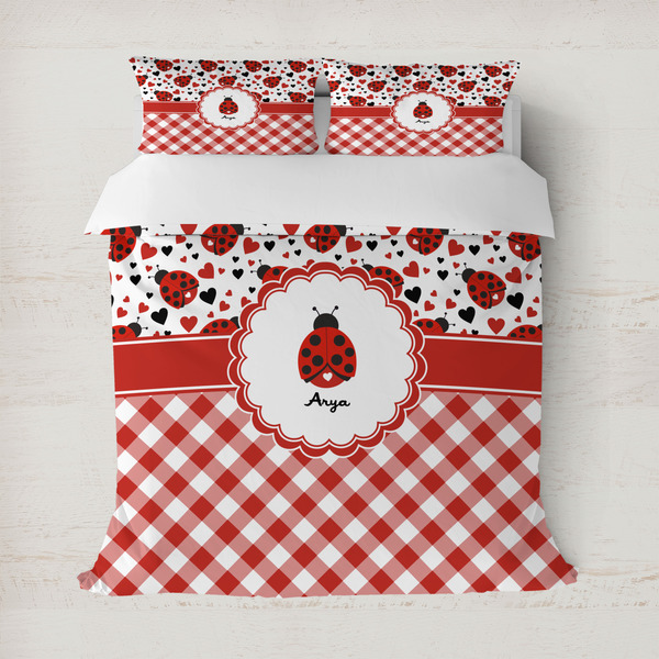 Custom Ladybugs & Gingham Duvet Cover Set - Full / Queen (Personalized)