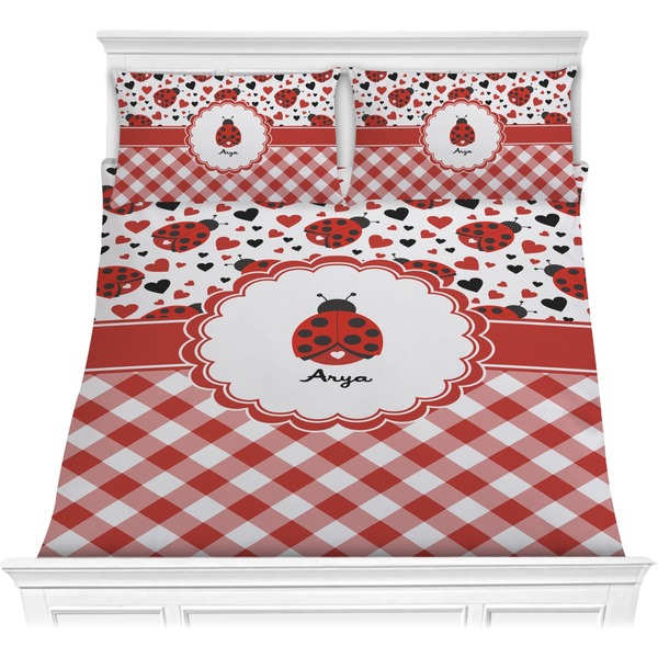 Custom Ladybugs & Gingham Comforter Set - Full / Queen (Personalized)